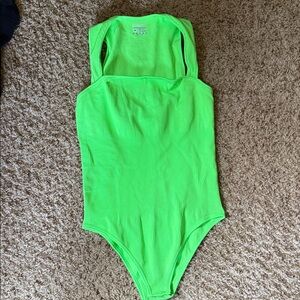 Neon Green Ribbed Women's Bodysuit